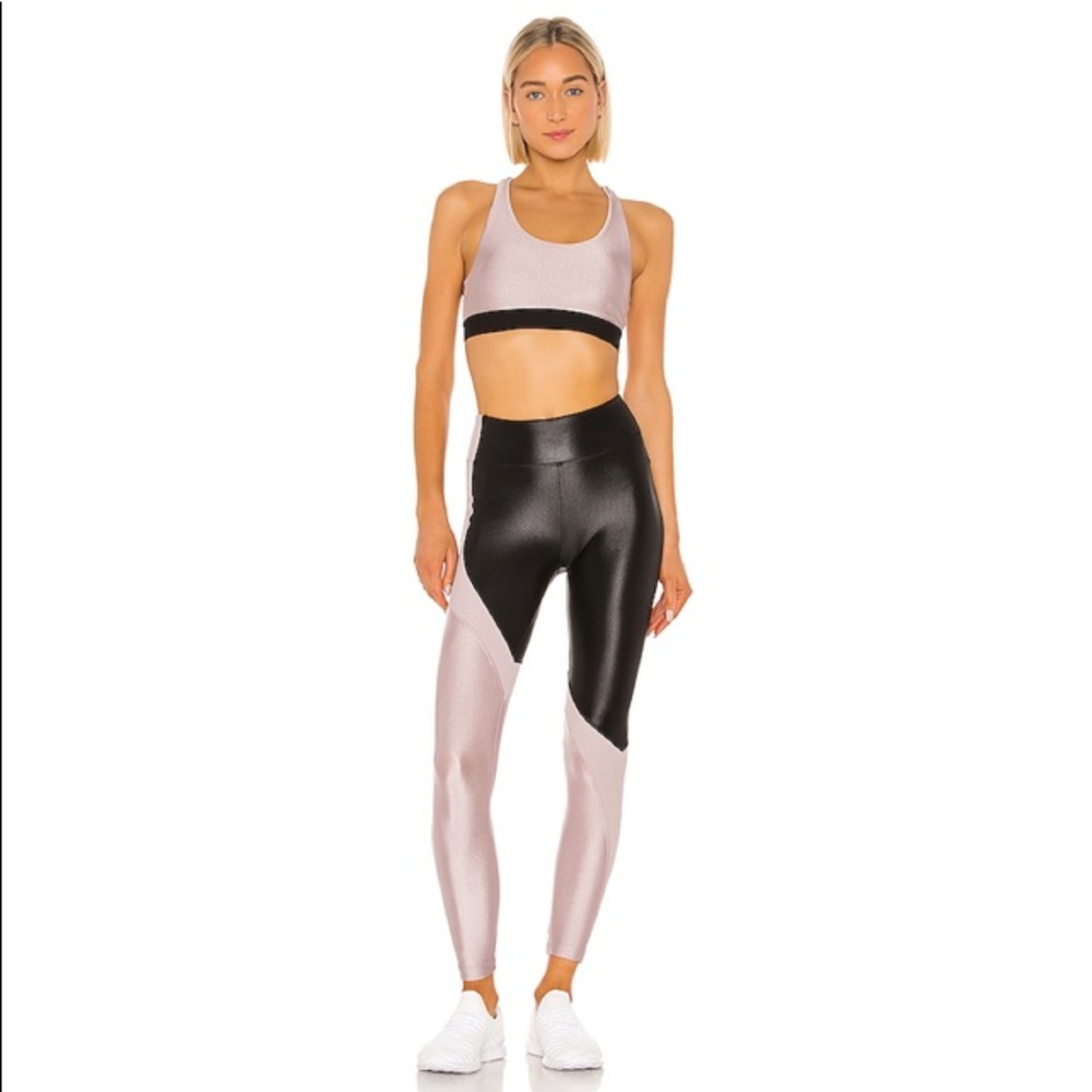 Koral Black Pink Wet Look High Waisted Leggings